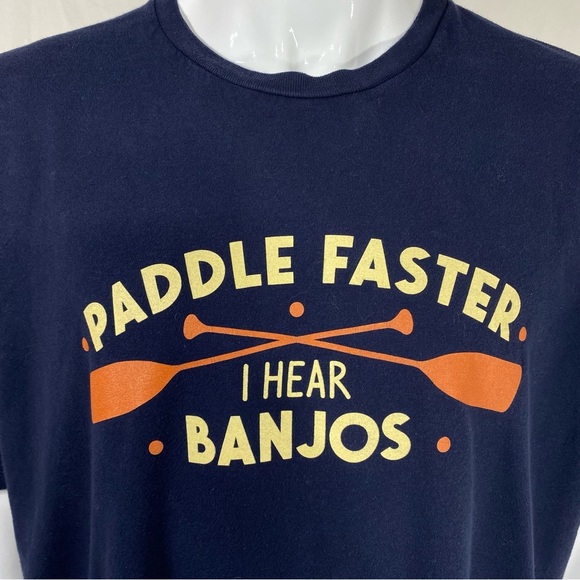 Ann Arbor Men’s Paddle Faster I Hear Banjos Short Sleeve Navy Blue Tee - Picture 2 of 5